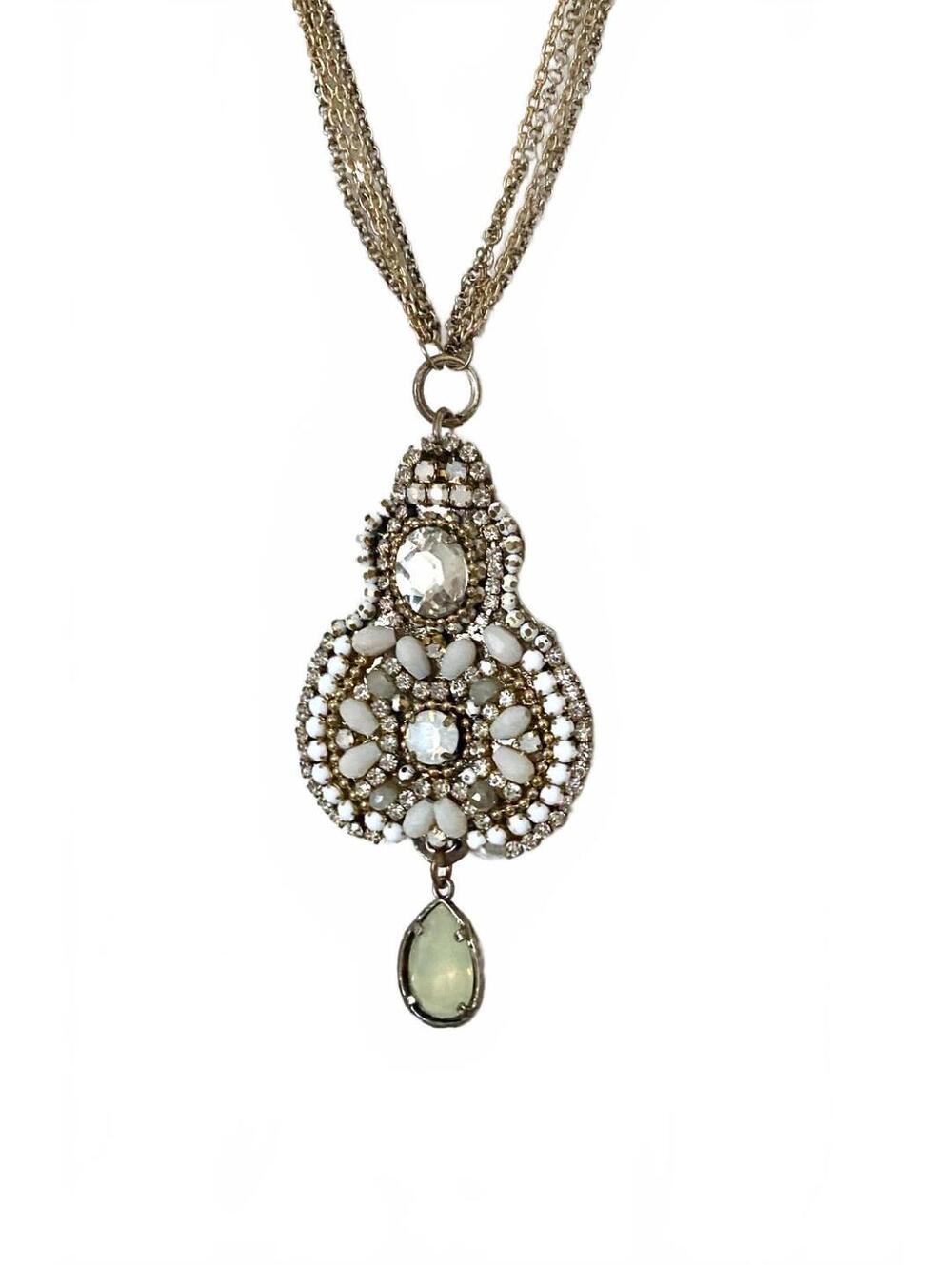 NWT Leslie Danzis Multi-Strand Gold Chain Neutral Crystal Pendant Necklace 24" L